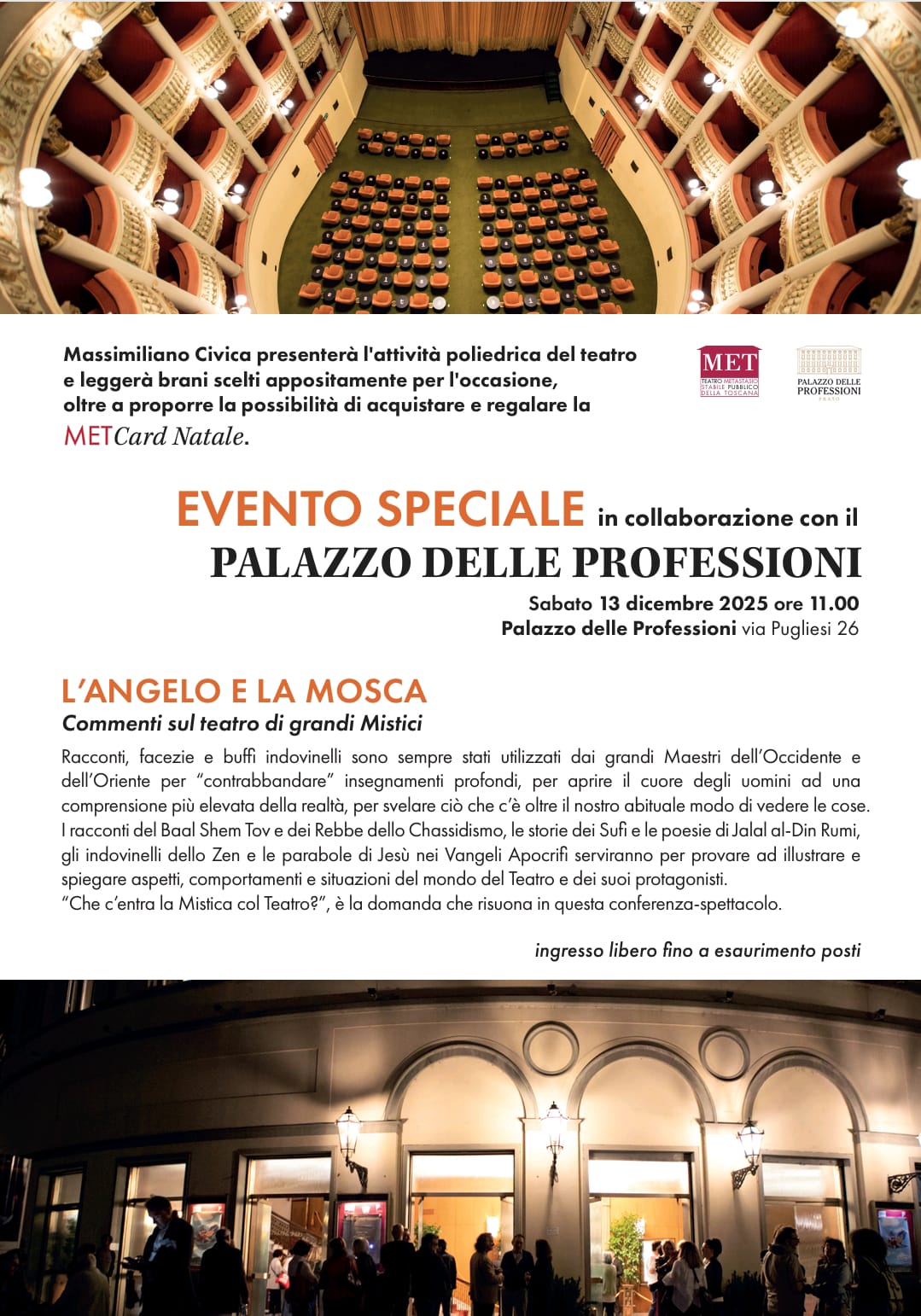 Il Teatro Metastasio si racconta al Palazzo delle Professioni: domani conferenza-spettacolo aperta alla cittadinanza