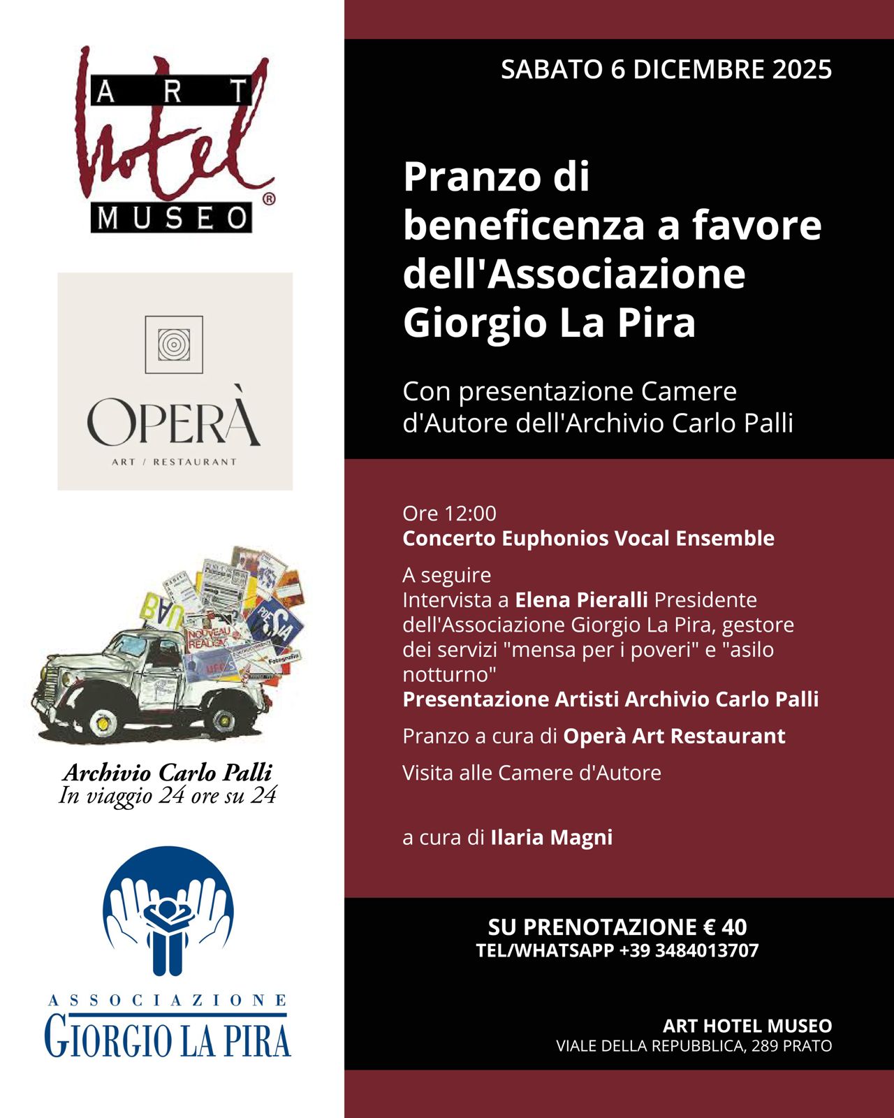 All’Art Hotel Museo iniziativa in favore dell’associazione Giorgio La Pira fra arte, musica e solidarietà con l’Archivio Carlo Palli
