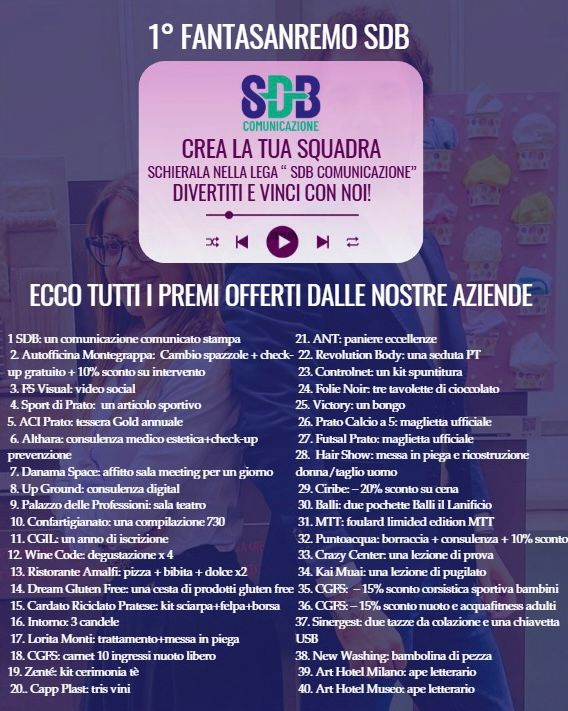 Il Festival di Sanremo con gli occhi di Prato: ultime ore per iscriversi al FantaSanremo di Sdb Comunicazione
