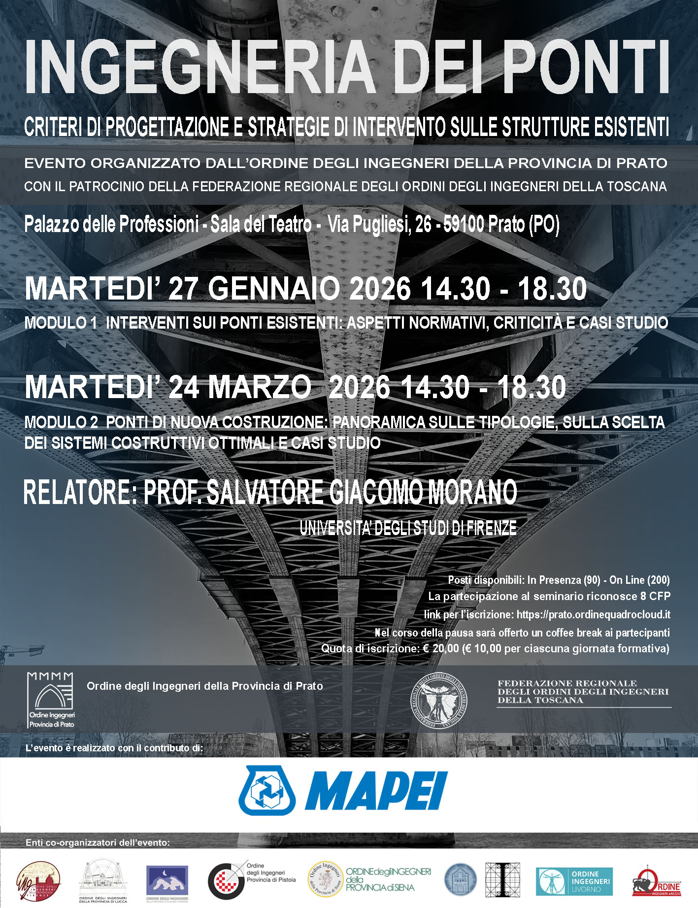 Ordine degli Ingegneri di Prato, al Palazzo delle Professioni un convegno sui ponti di nuova costruzione