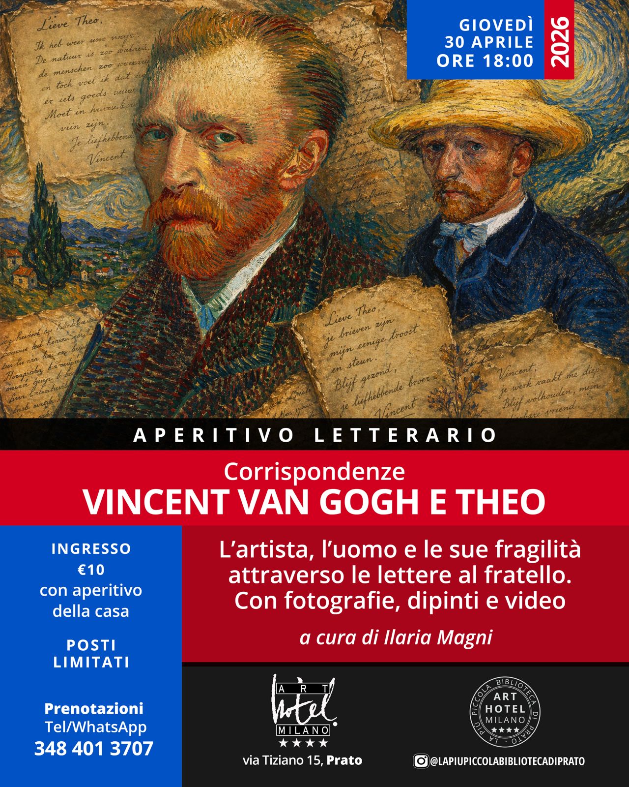 All’Art Hotel Milano un aperitivo letterario dedicato a Vincent van Gogh e al fratello Theo