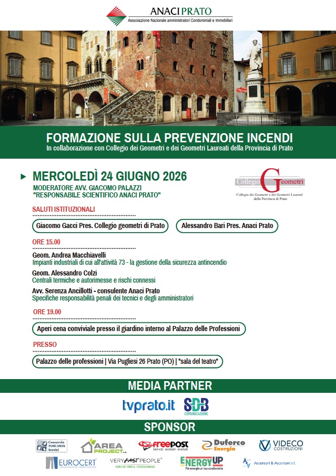 Formazione sulla prevenzione incendi, Anaci Prato organizza un corso per amministratori di condominio