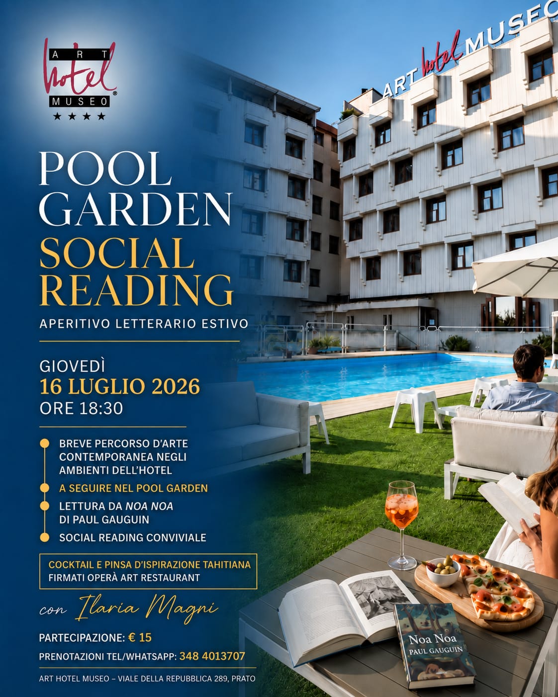 Pool garden social reading: all’Art Hotel Museo un aperitivo letterario estivo tra arte, lettura e convivialità