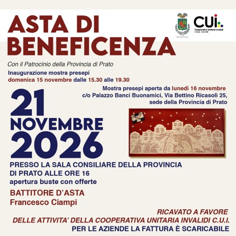 Un’asta benefica per sostenere i progetti della Cooperativa Cui